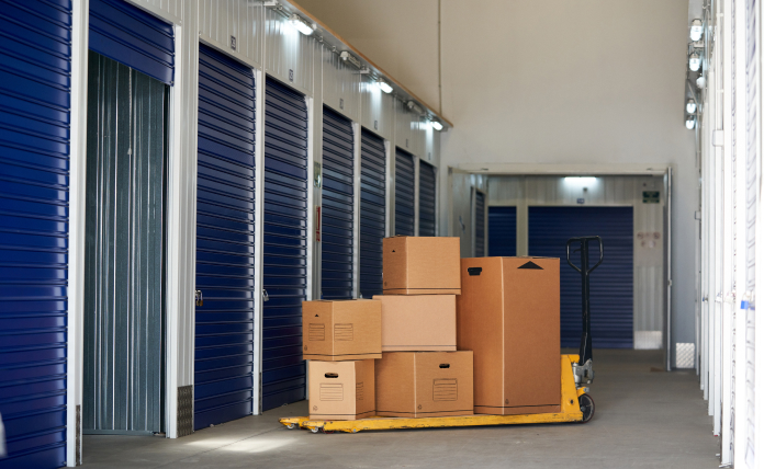 Urals Moving Company storage services with boxes in hall